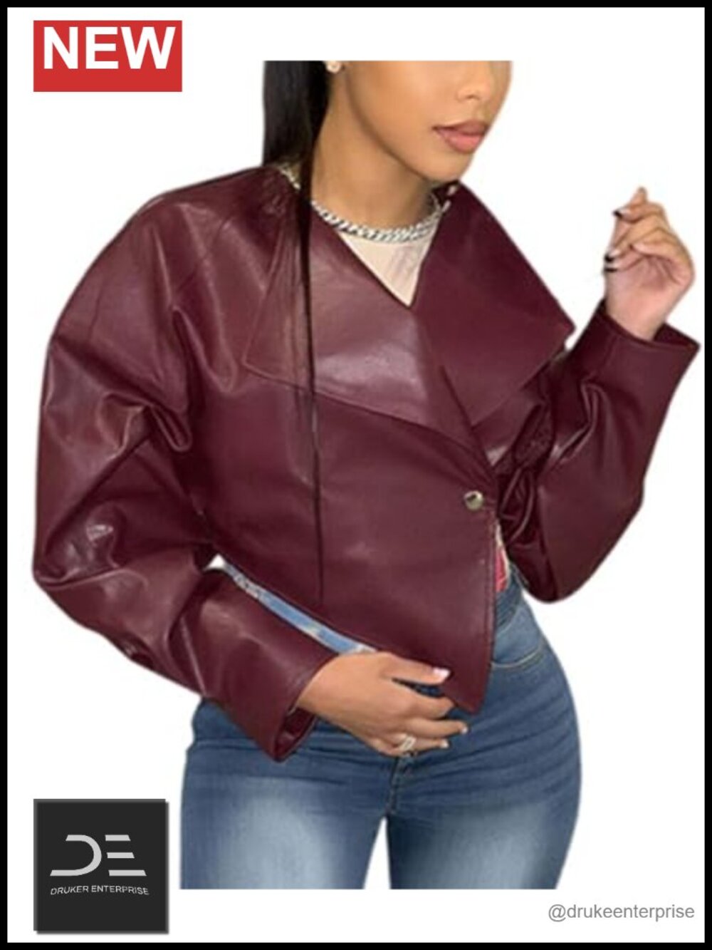 PU Leather Cropped Moto Biker Jacket Asymmetrical Hem Y2K